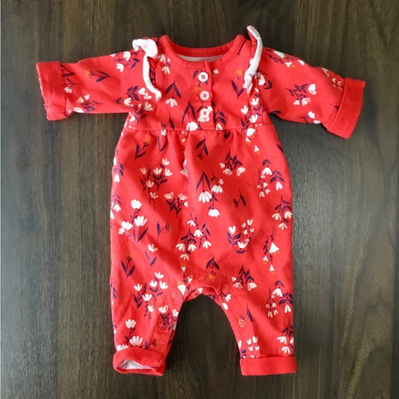 3 Carters newborn items, 2 footed pajamas and 1 romper - Picture 3 of 4